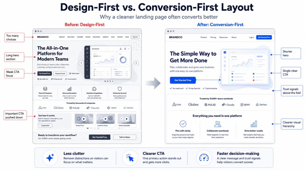Design vs conversion landing page layouts