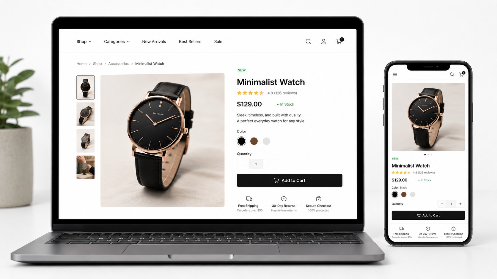 E-commerce product page mockup setup