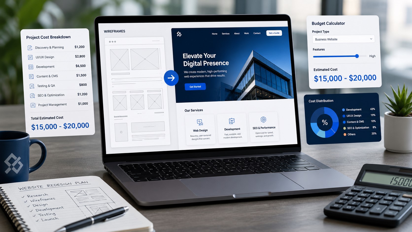 Modern website design and cost breakdown