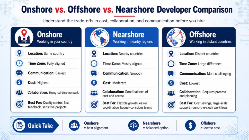Onshore, nearshore, offshore comparison infographic