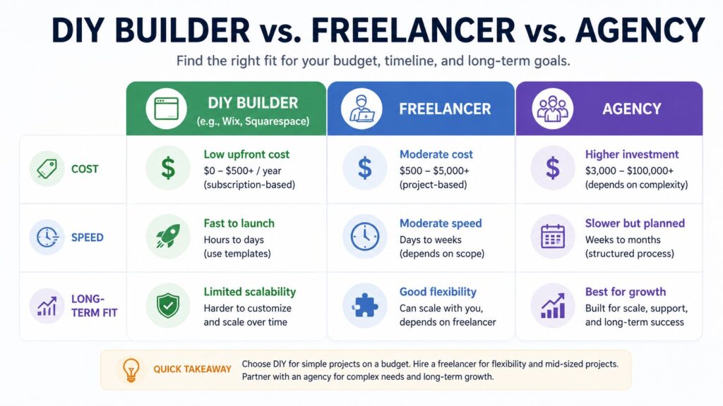 DIY builder vs. freelancer vs. agency