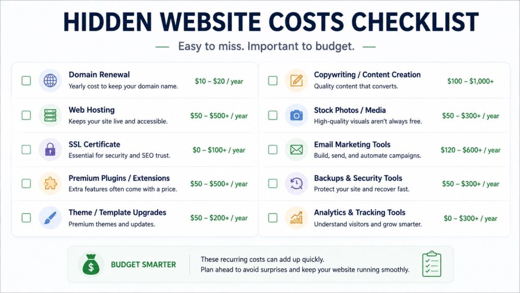 Hidden website costs checklist