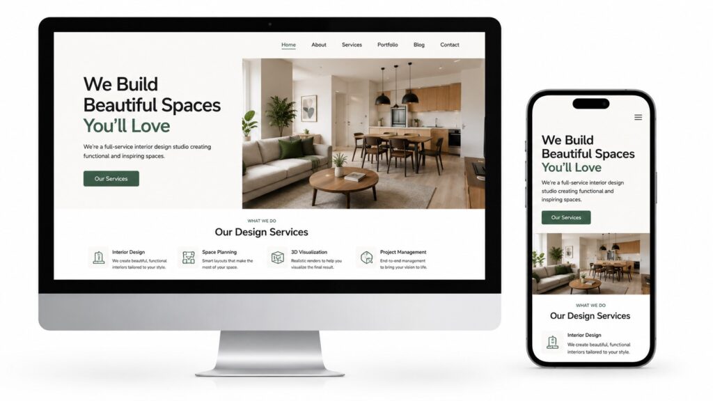 Modern interior design website mockup