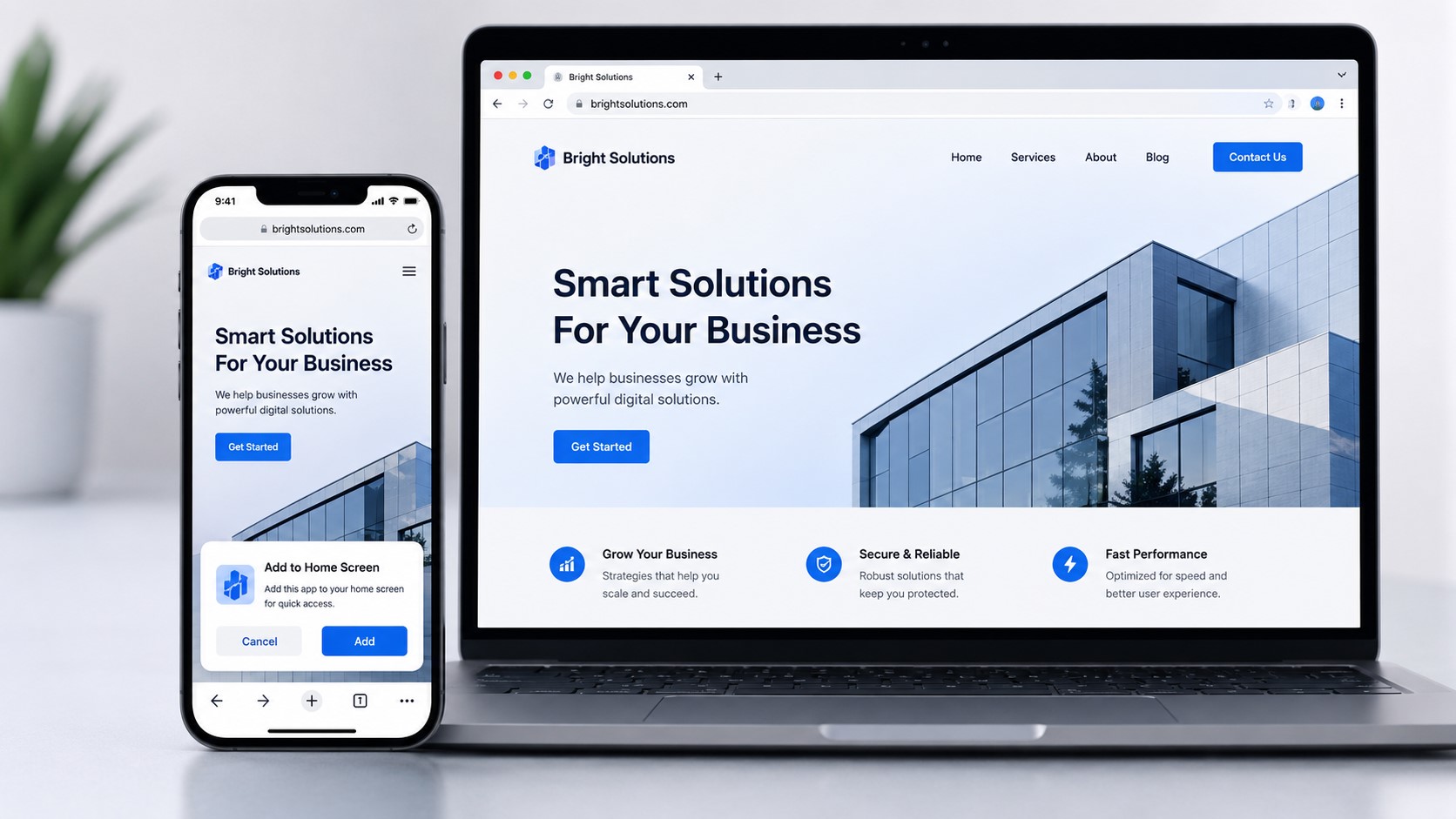 Modern workspace with responsive web design
